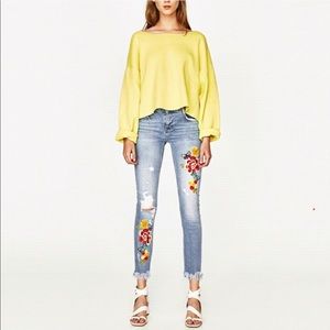 Zara Trafaluc Embroidered Jeans, Size 02